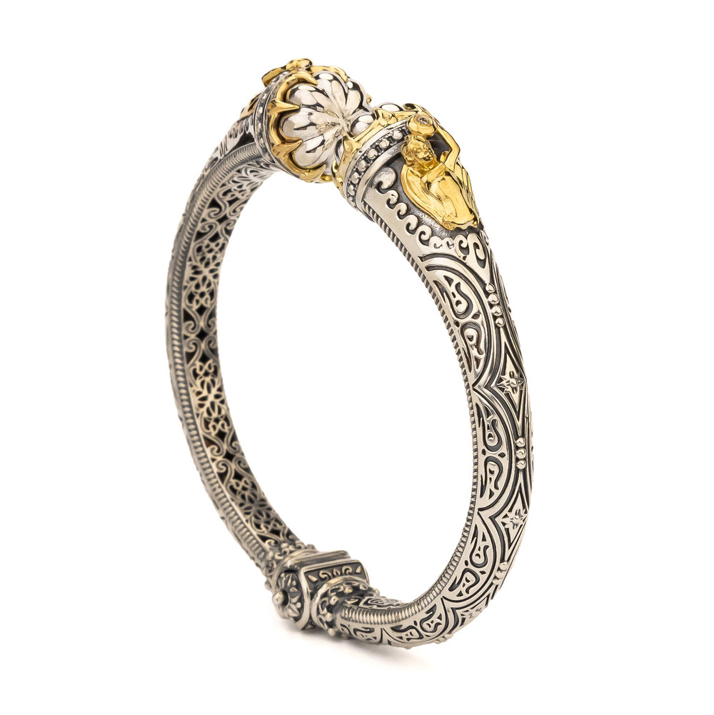 Браслет из серебра и золота c бриллиантами и рубином