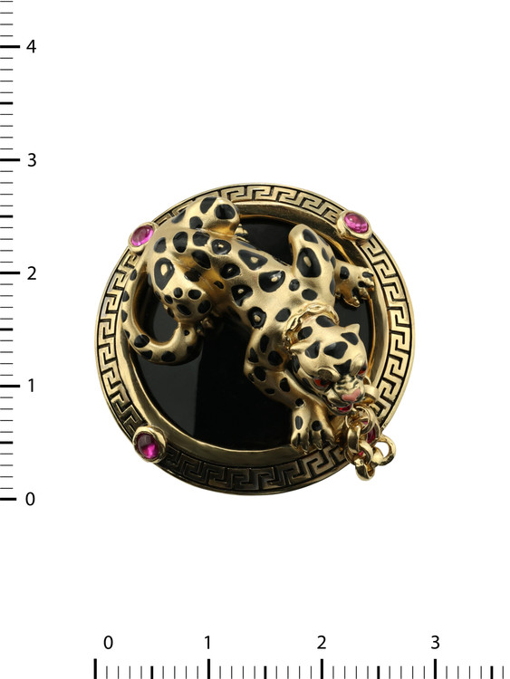 Кольцо из лимонного золота c эмалью, ониксом и рубином