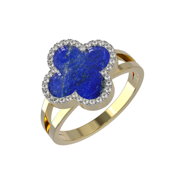 Кольцо из лимонного золота c бриллиантами и лазуритом