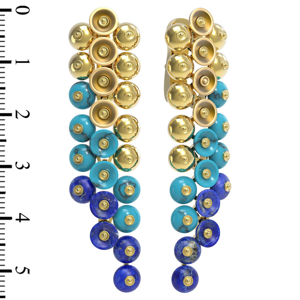 Серьги из лимонного золота c бирюзой и лазуритом