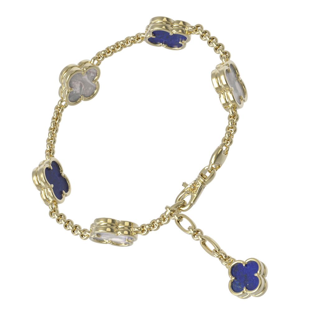 Браслет из лимонного золота c лазуритом и перламутром