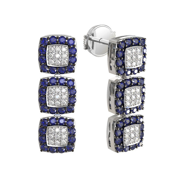 Серьги из белого золота c бриллиантами и сапфиром