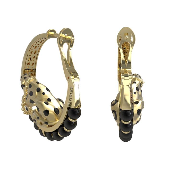 Серьги из лимонного золота c эмалью и ониксом