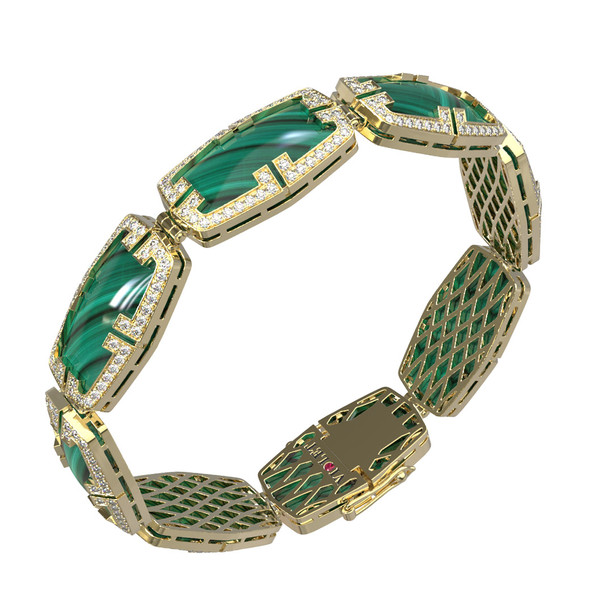 Браслет из лимонного золота c бриллиантами, рубином и малахитом