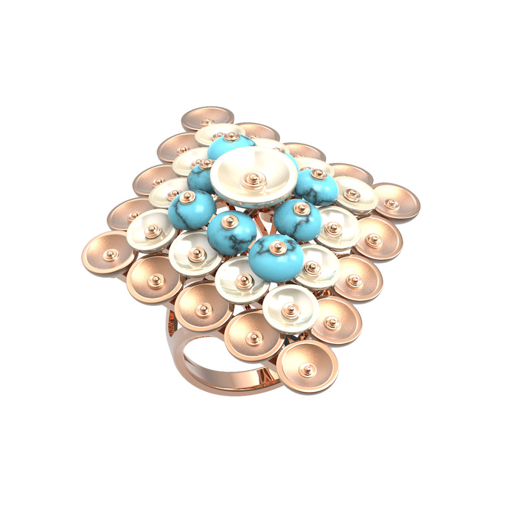 Кольцо из золота c бирюзой и перламутром