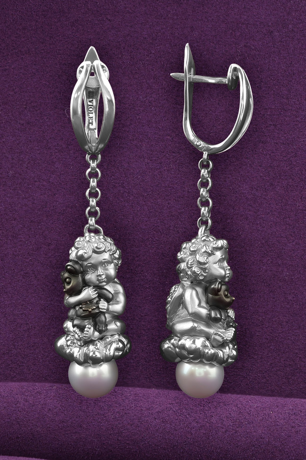 Серьги из белого золота c жемчугом