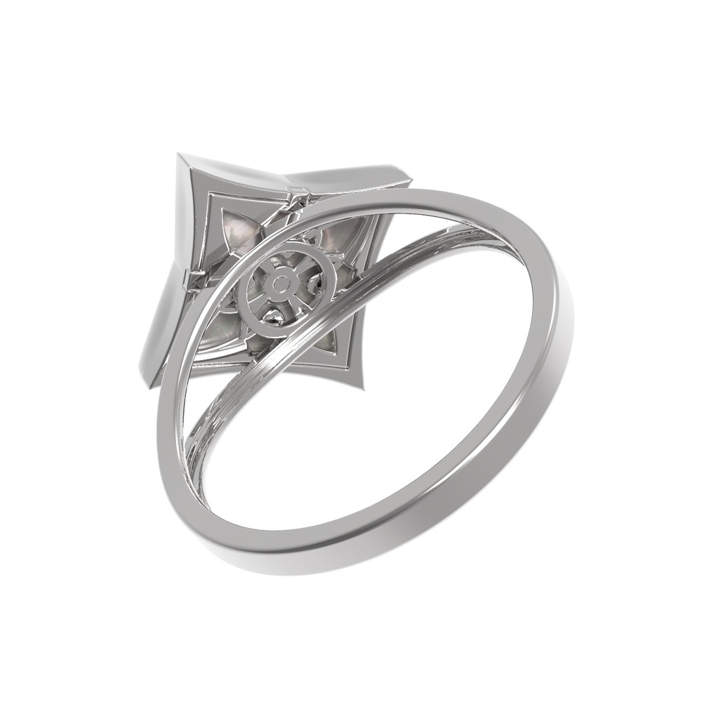 Кольцо из белого золота c бриллиантами и перламутром