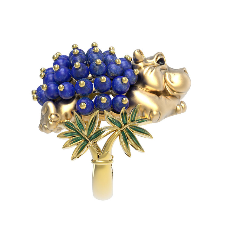 Кольцо из лимонного золота c эмалью и лазуритом