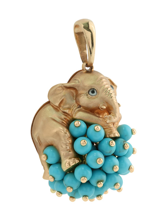 Подвеска из золота c эмалью и бирюзой