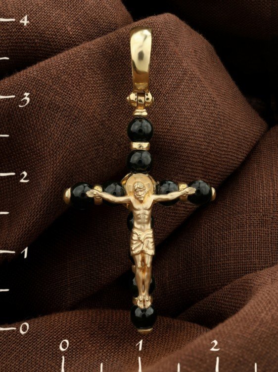 Крест из лимонного золота c ониксом