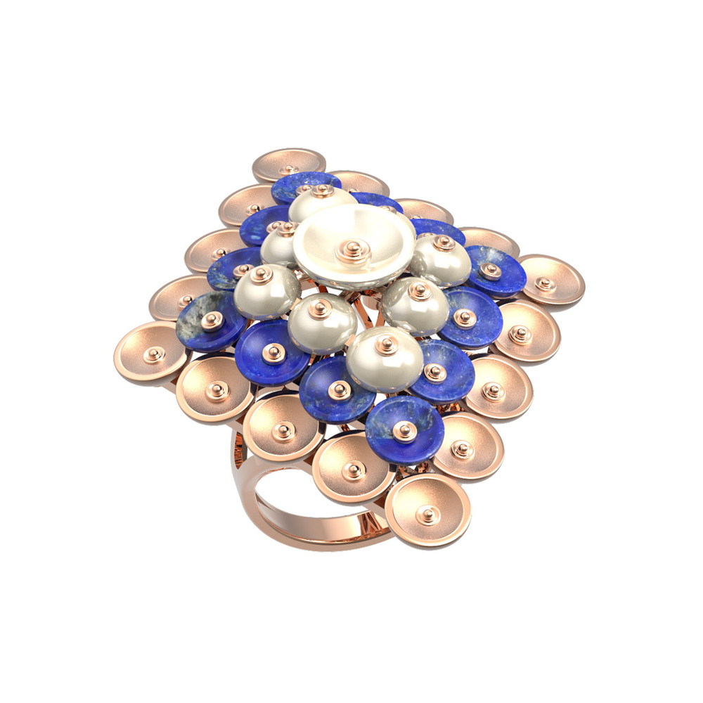 Кольцо из золота c лазуритом и перламутром