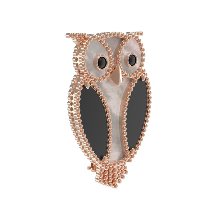 Брошь из золота c эмалью, ониксом и перламутром