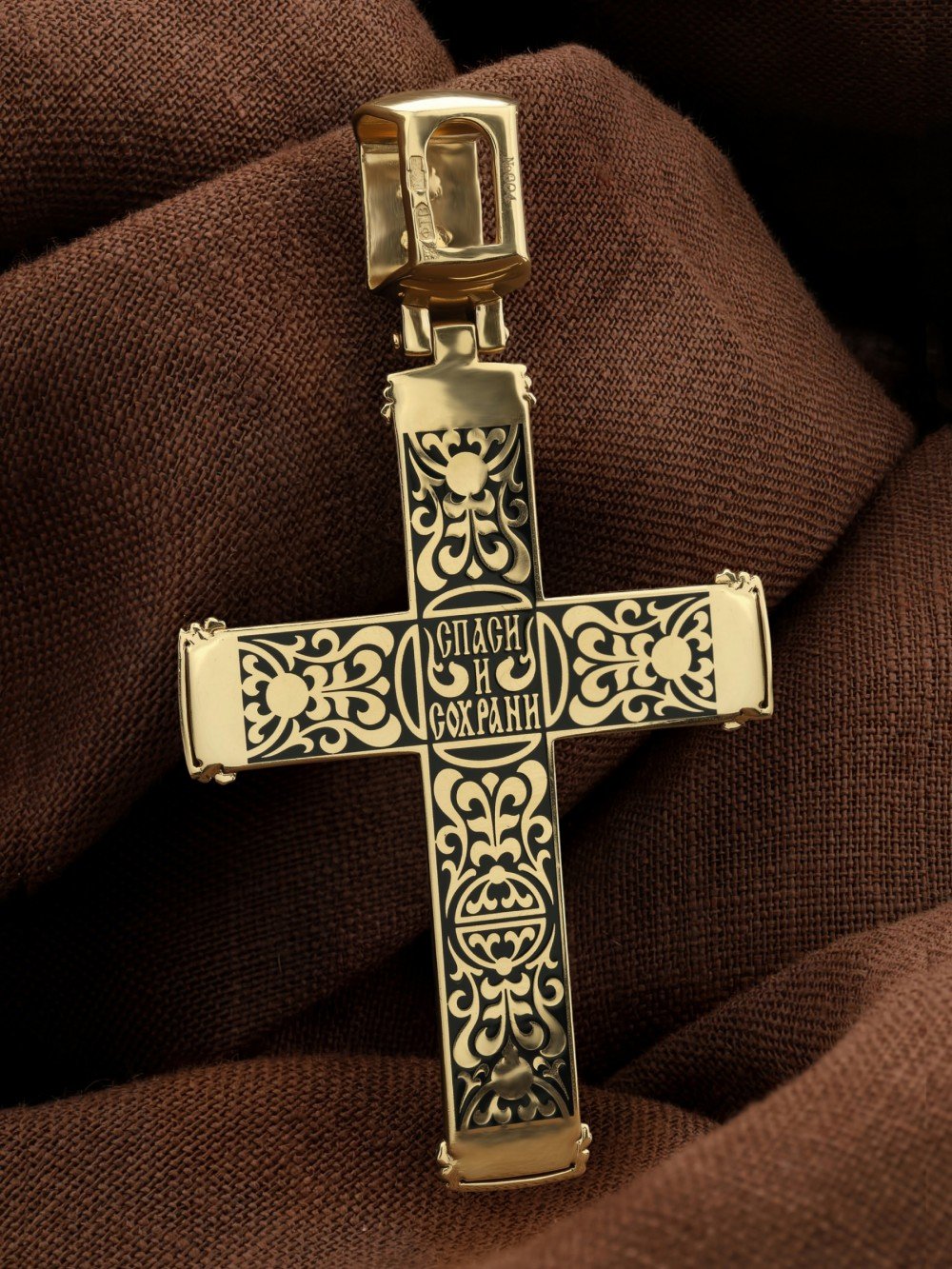 Крест из лимонного золота c эмалью и эбеновым деревом