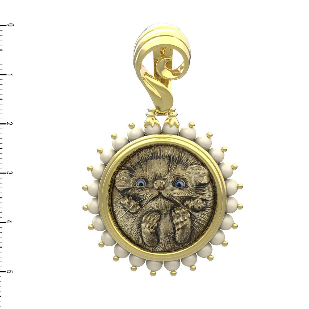 Подвеска из лимонного золота c эмалью и жемчугом