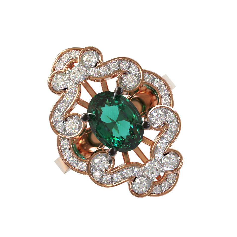 Кольцо из золота c бриллиантами и изумрудом