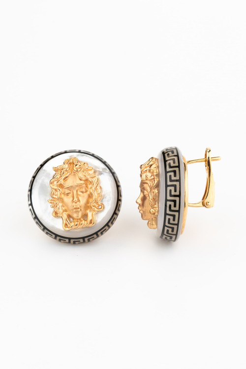 Серьги из золота c эмалью и перламутром