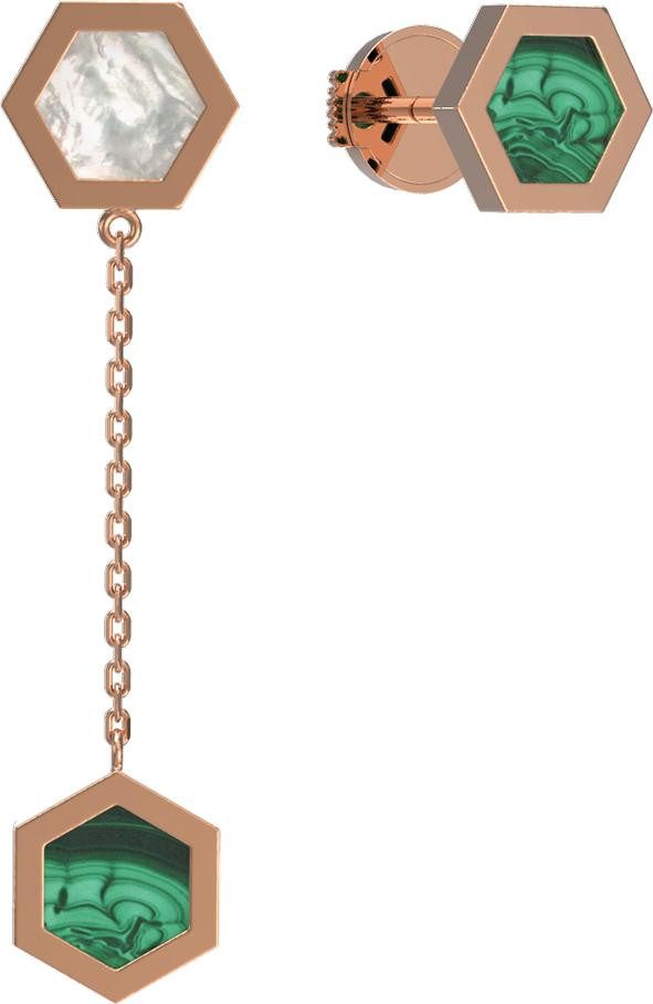 Серьги из золота c малахитом и перламутром