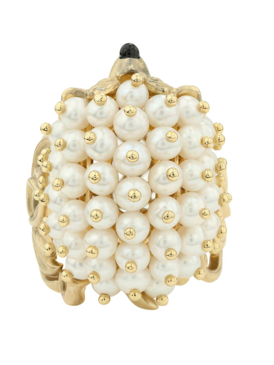 Кольцо из лимонного золота c эмалью и жемчугом