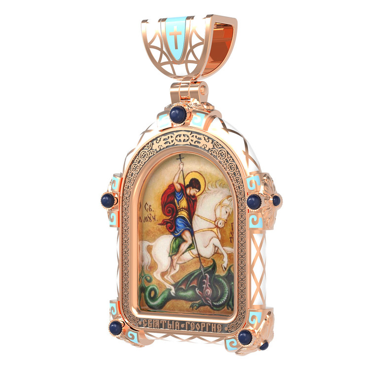 Образок из золота c эмалью, иконописью и темперой