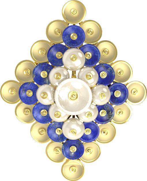 Подвеска из лимонного золота c лазуритом и перламутром