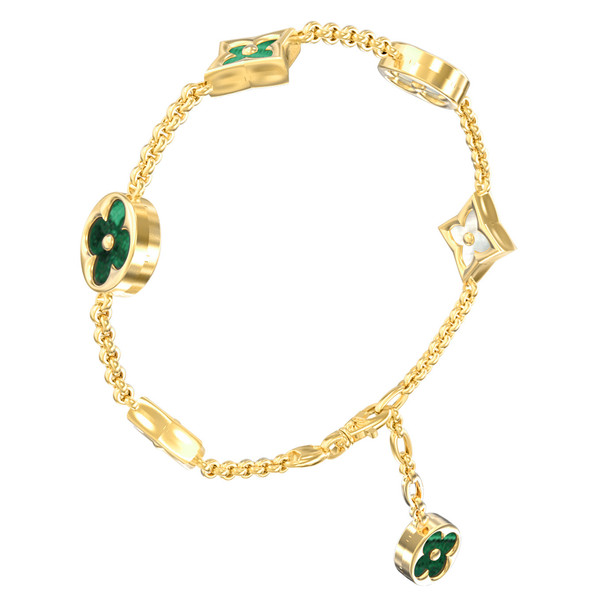 Браслет из лимонного золота c малахитом и перламутром