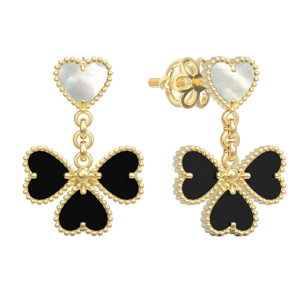 Серьги из лимонного золота c ониксом и перламутром