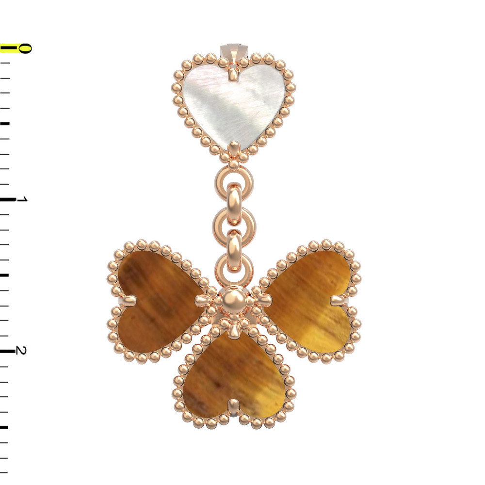 Подвеска из золота c тигровым глазом и перламутром