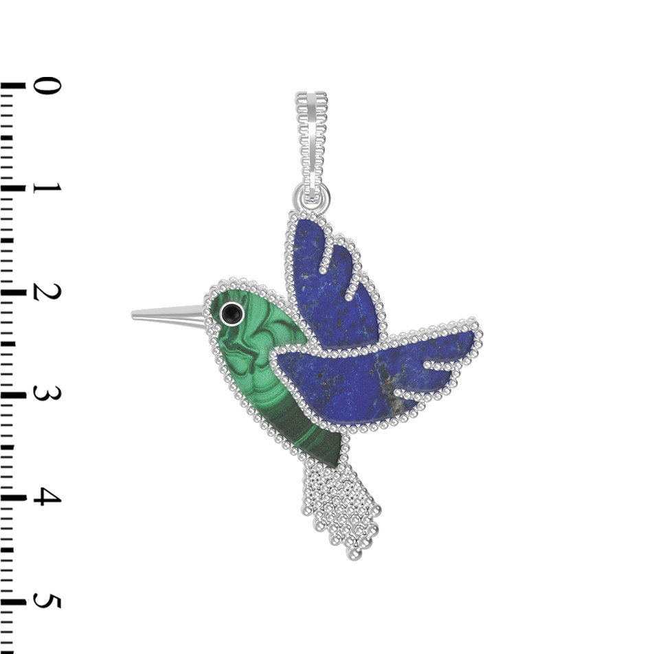 Подвеска из белого золота c эмалью, лазуритом и малахитом