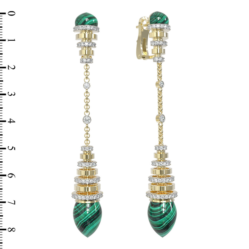 Серьги из лимонного золота c бриллиантами и малахитом