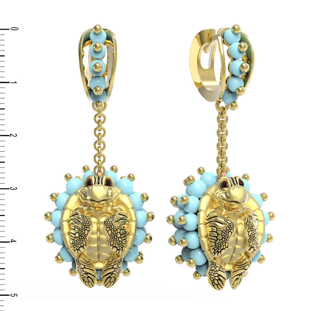 Серьги из лимонного золота c эмалью и бирюзой