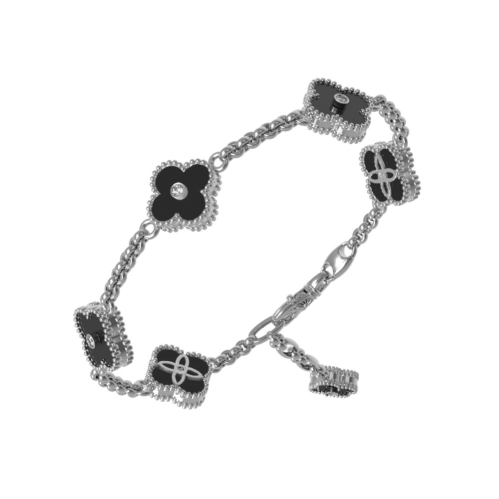 Браслет из белого золота c бриллиантами и ониксом