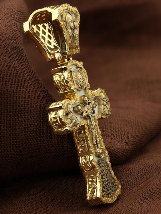 Крест из лимонного золота c бивнем мамонта