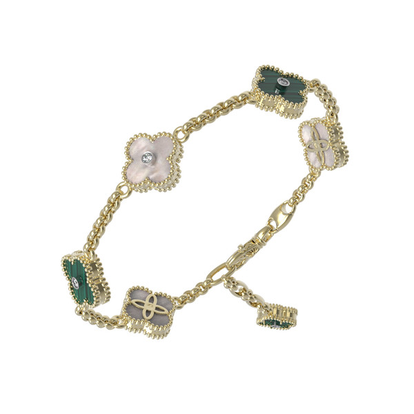 Браслет из лимонного золота c бриллиантами, малахитом и перламутром