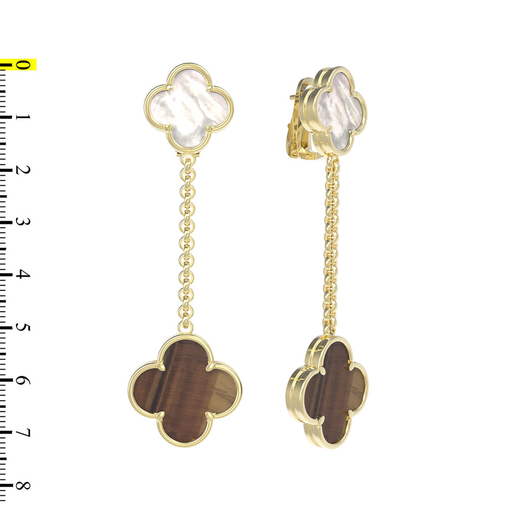 Серьги из лимонного золота c тигровым глазом и перламутром