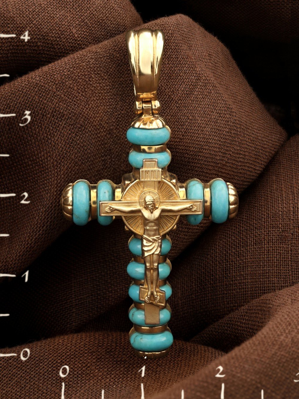 Крест из лимонного золота c бирюзой