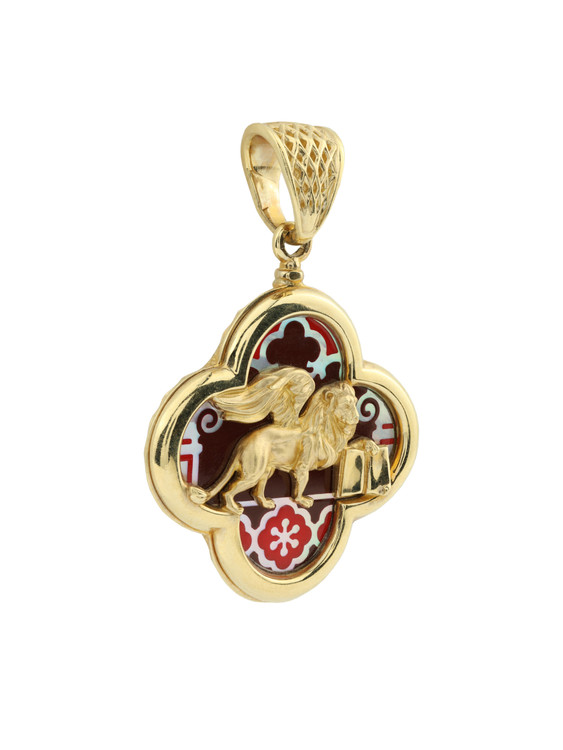 Подвеска из лимонного золота c эмалью и перламутром