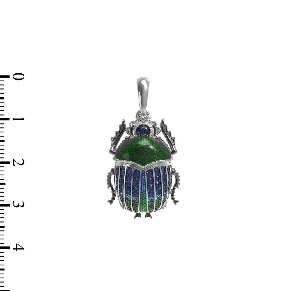 Подвеска из белого золота c эмалью, фианитом и сапфиром