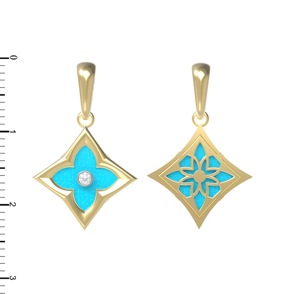 Подвеска из лимонного золота c бриллиантами и бирюзой