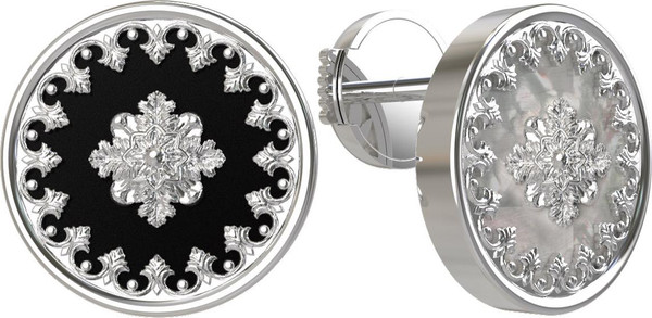 Серьги из белого золота c ониксом и перламутром