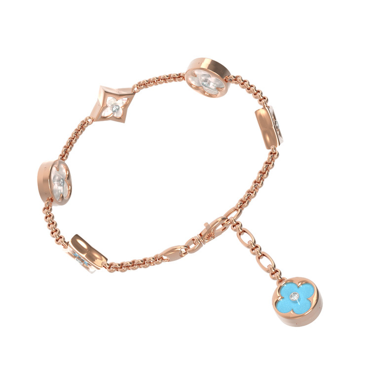 Браслет из золота c бриллиантами, бирюзой и перламутром