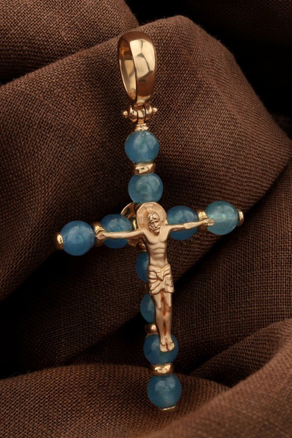 Крест из золота c жадеитом