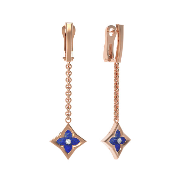 Серьги из золота c бриллиантами и лазуритом