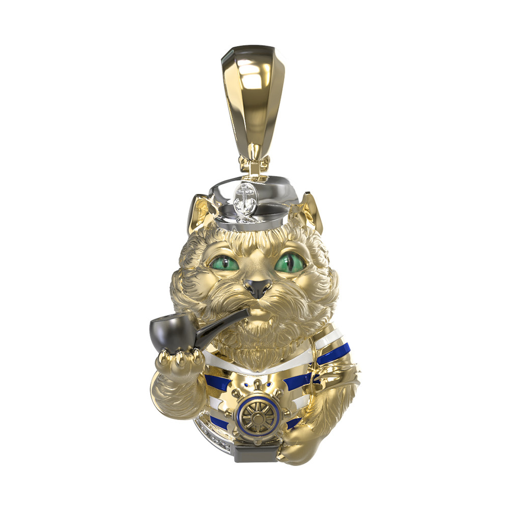 Подвеска из лимонного золота c эмалью, бриллиантами и рубином