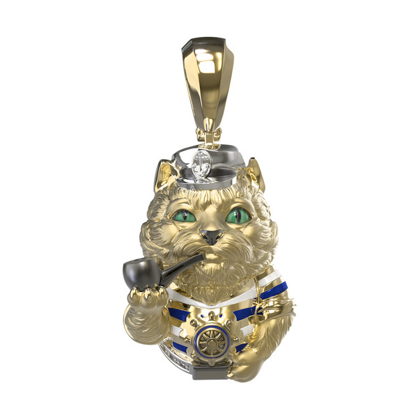 Подвеска из лимонного золота c эмалью, бриллиантами и рубином