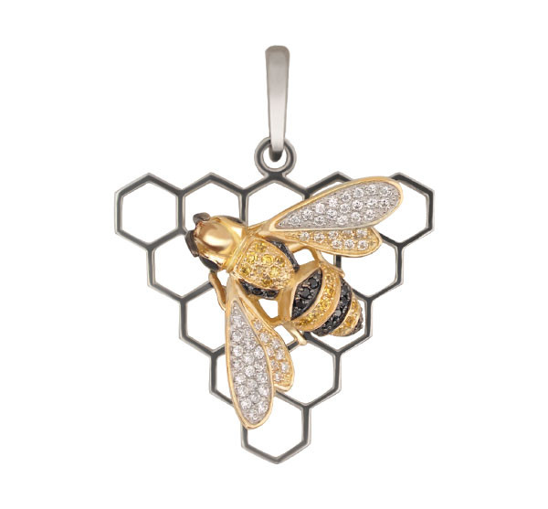 Подвеска из белого золота c эмалью и фианитом