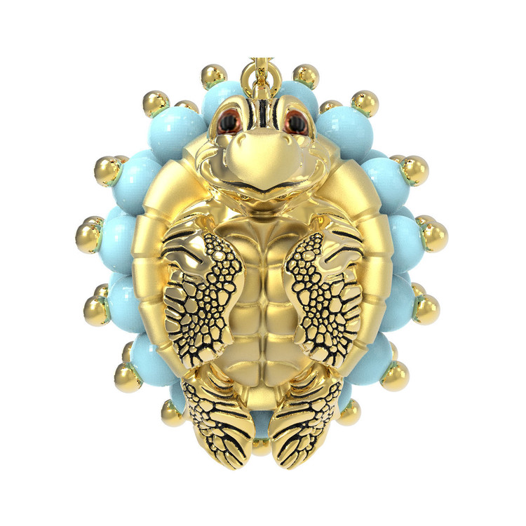 Серьги из лимонного золота c эмалью и бирюзой