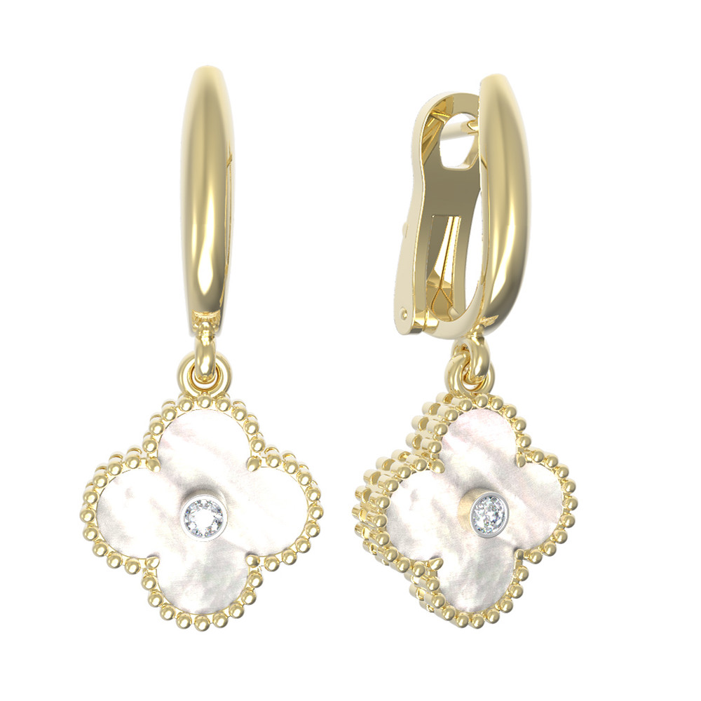 Серьги из лимонного золота c бриллиантами и перламутром
