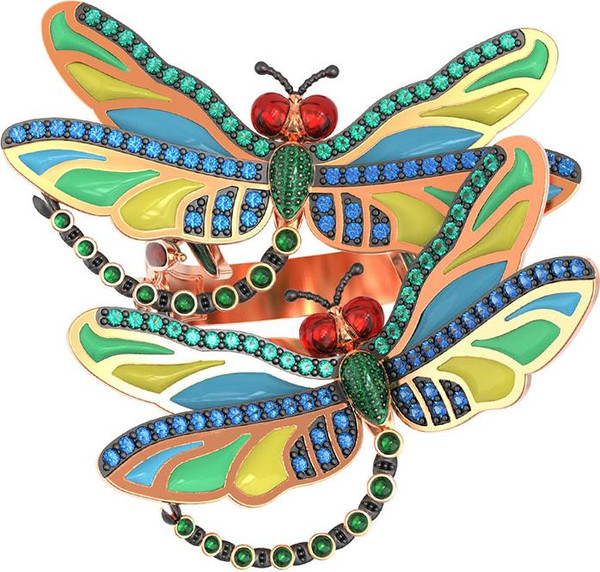 Кольцо из золота c сапфиром, изумрудом и эмалью