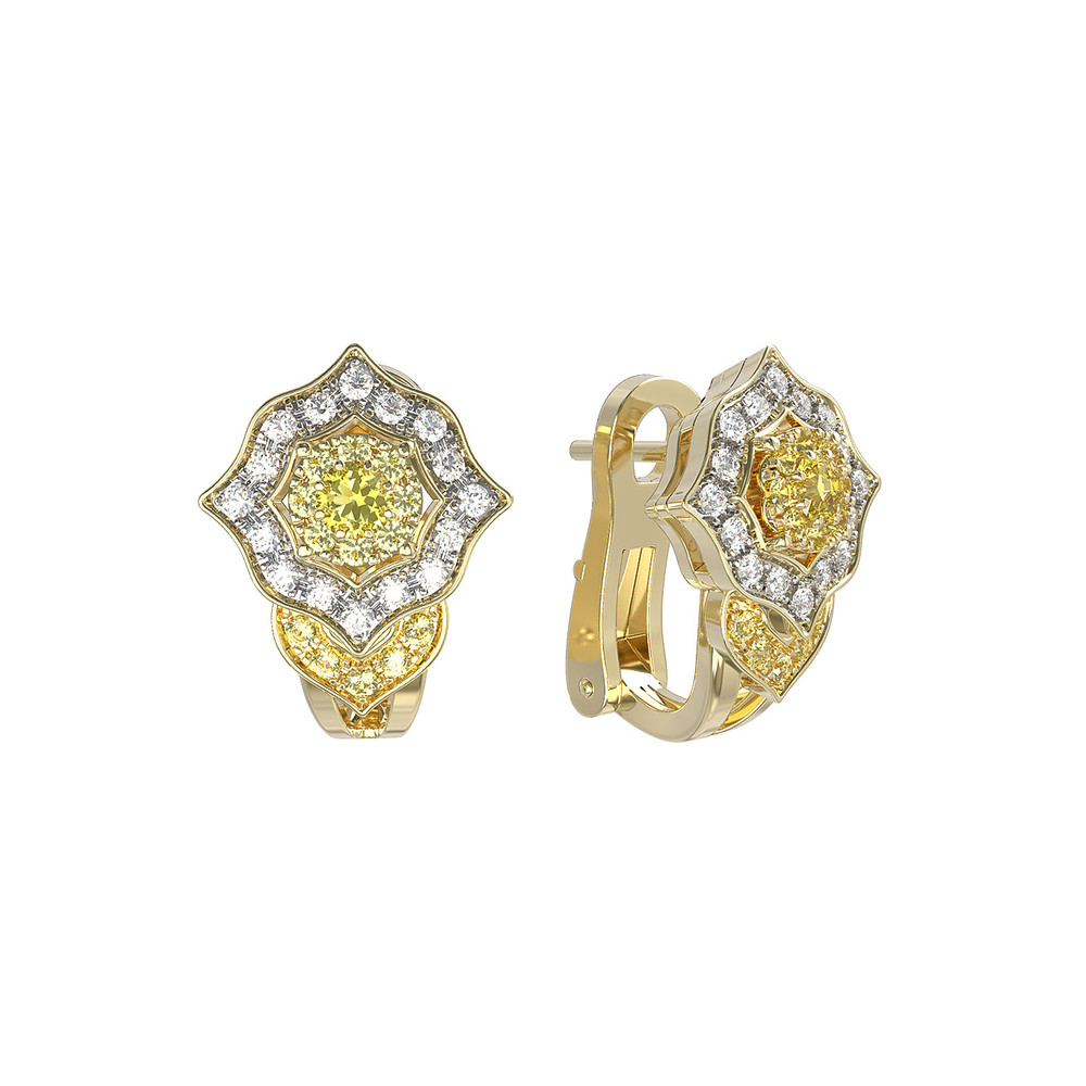 Серьги из лимонного золота c бриллиантами и сапфиром