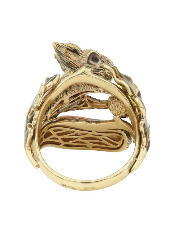 Кольцо из лимонного золота c эмалью, гранатом и янтарём